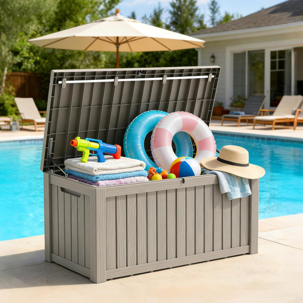Mars Villa 150 Gallon Deck Box, Outdoor Storage Box, Outside Bin, Grey
