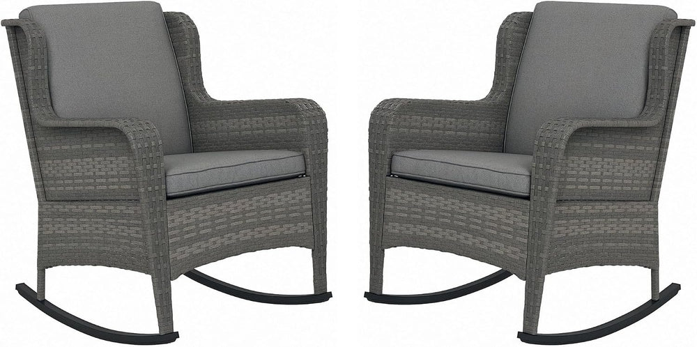 Outsunny Outdoor Wicker Rocking Chair Set of 2 with Wide Seat, Thick Cushions...