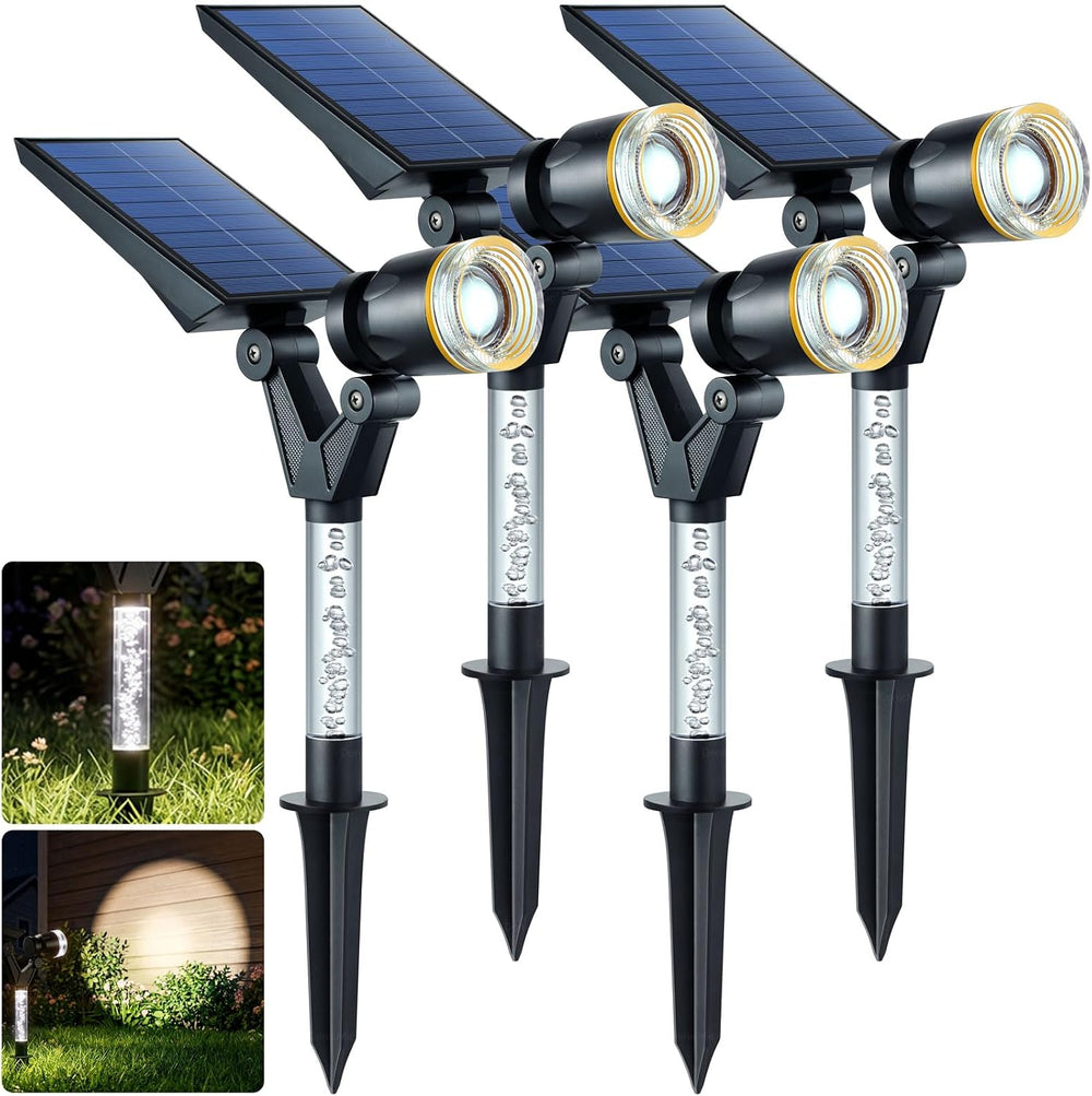 DenicMic Solar Spot Lights Outdoor Waterproof White Lens LED 4 Pack | Adjusta...