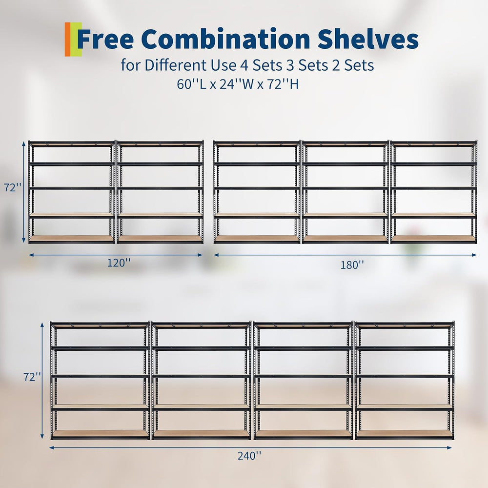 Garage Storage Shelves 5 Tiers, Heavy Duty Storage Shelving Racks with 3000 L...