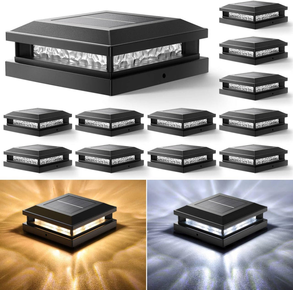 Solar Post Cap Lights 12 Pack for 4x4 4.5x4.5 5x5 Vinyl/Wood Posts, Black