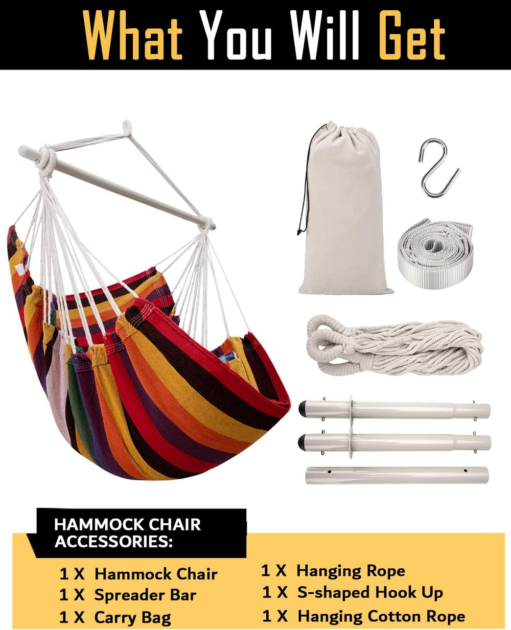 ADVOKAIR Hammock Chair Swing 500lbs Steel Bar Multi-Size Bedroom&Porch