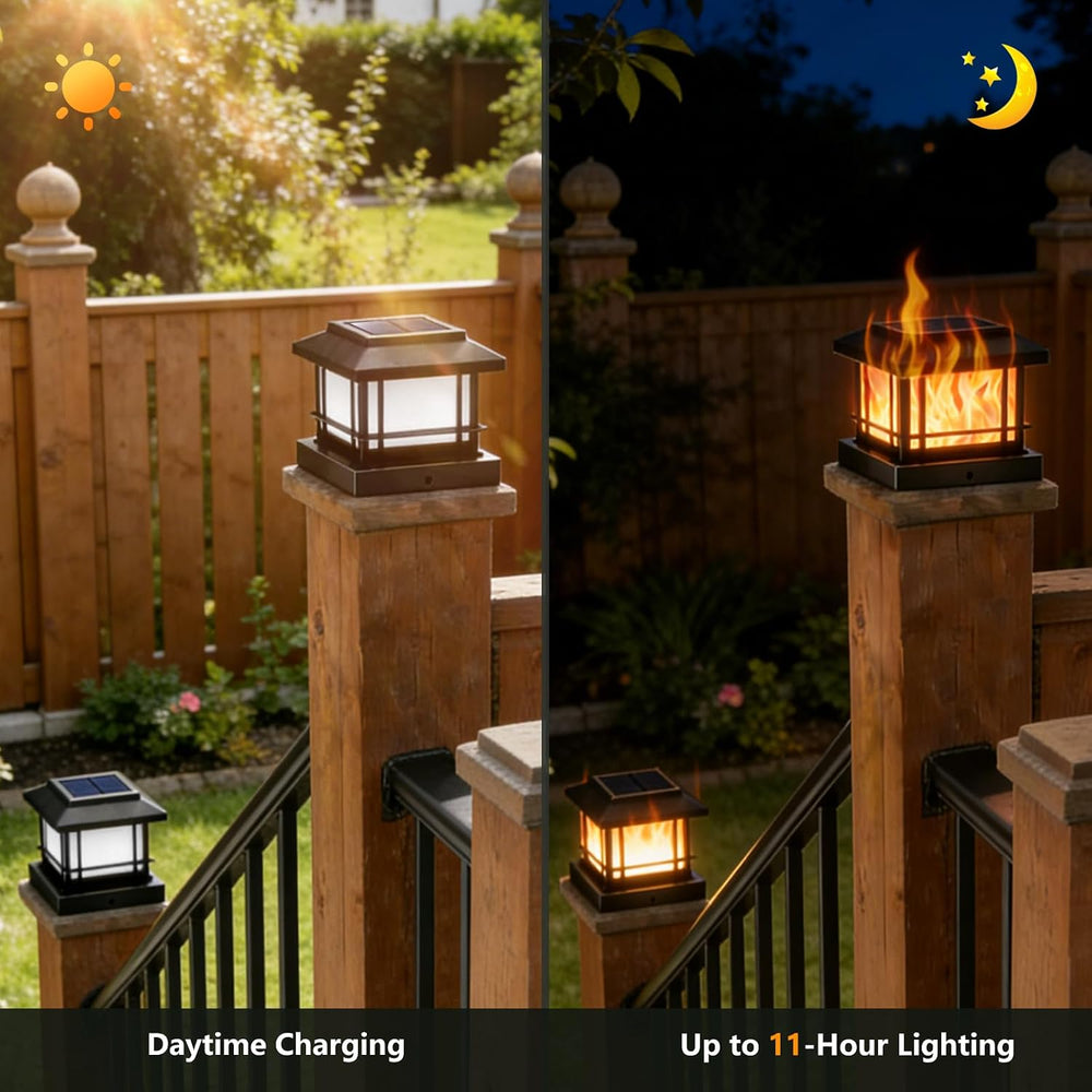 4x4 Post Solar Lights, 8 Pack Solar Post Cap Lights with Flame
