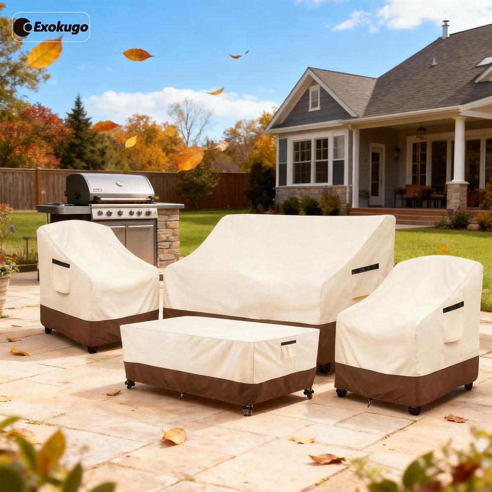 Waterproof Outdoor Patio Furniture Covers 4 Piece Set,XXL-Large,Beige