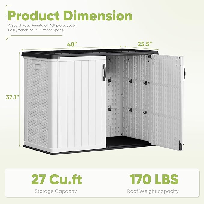 Devoko Outdoor Storage Cabinet 26 Cu Ft with Lockable Doors, Horizontal Stora...