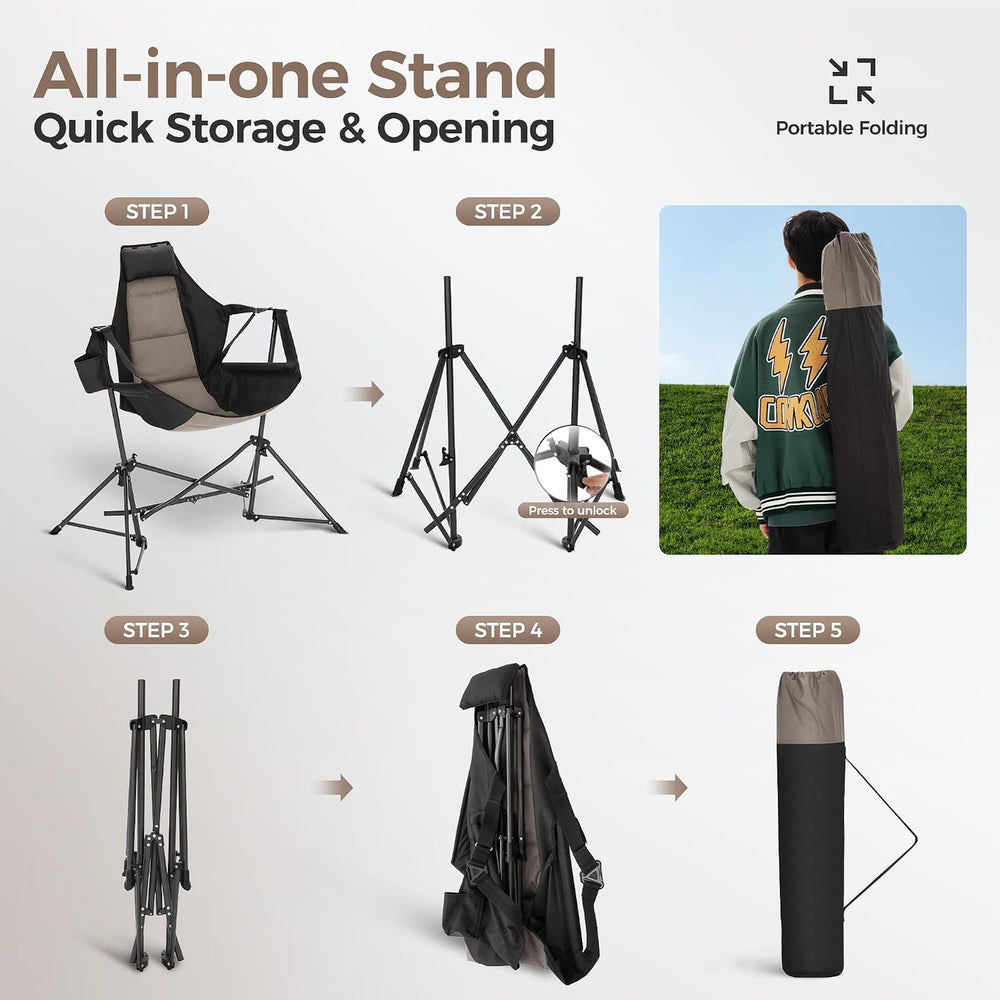 ALPHA CAMP Hammock Folding Rocking Chair with Cup Drink Holder, High Back Pad...