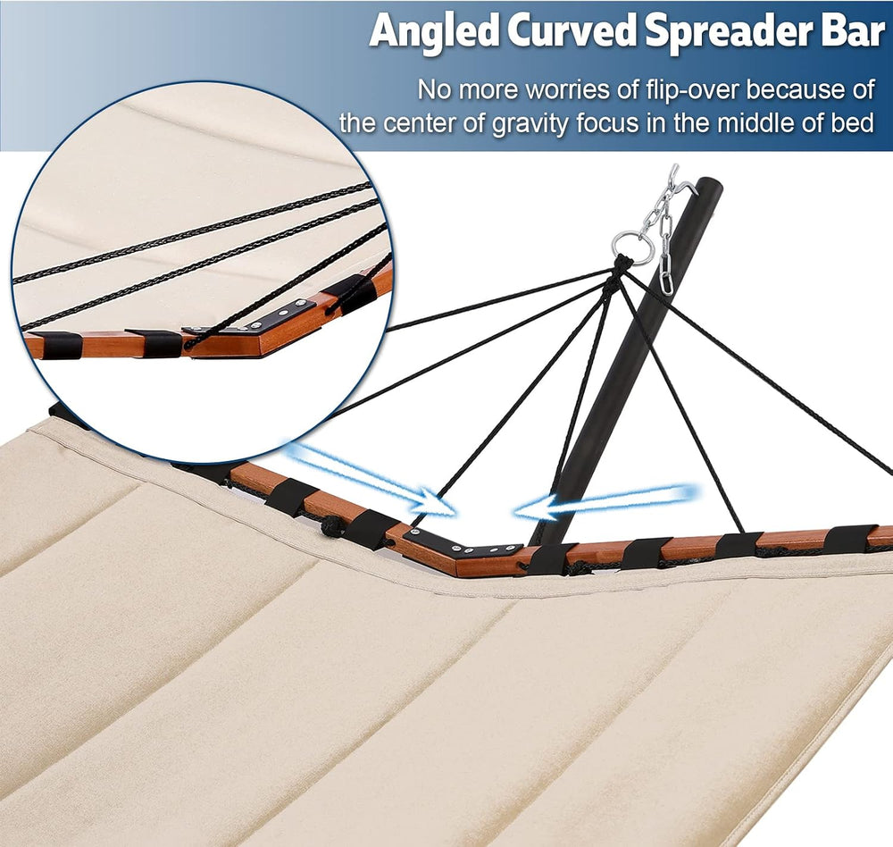 12FT 2 Person Hammock with Stand V-Shape Spreader Bar -Beige