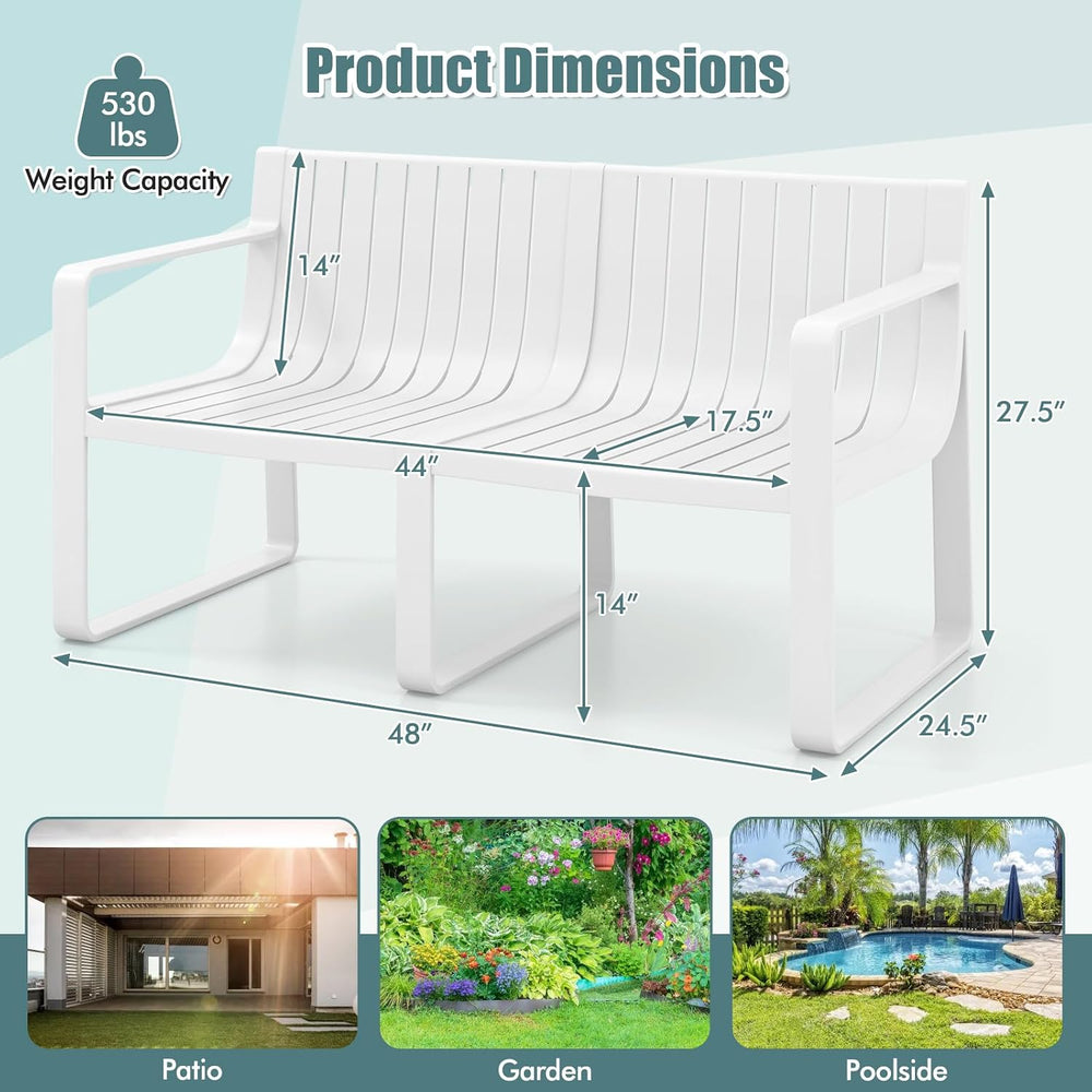 Tangkula Patio Loveseat, 2-Person Bench, White