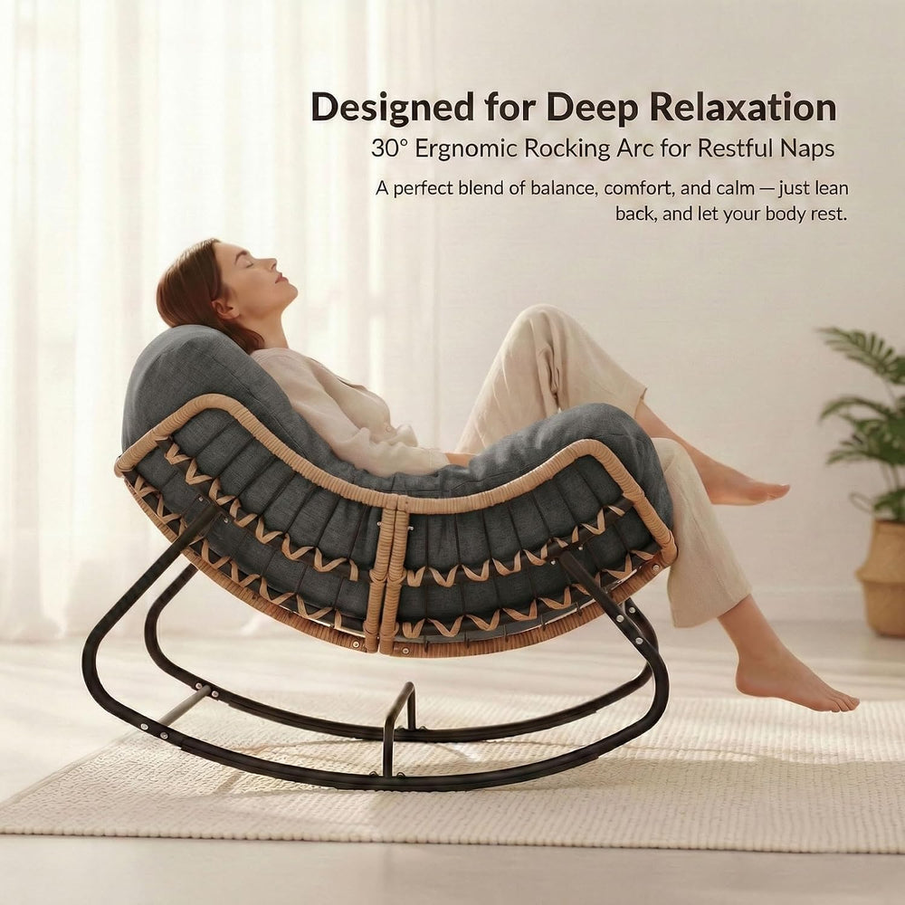 Papasan Outdoor Rocking Chair with Thick Cushion, Gray