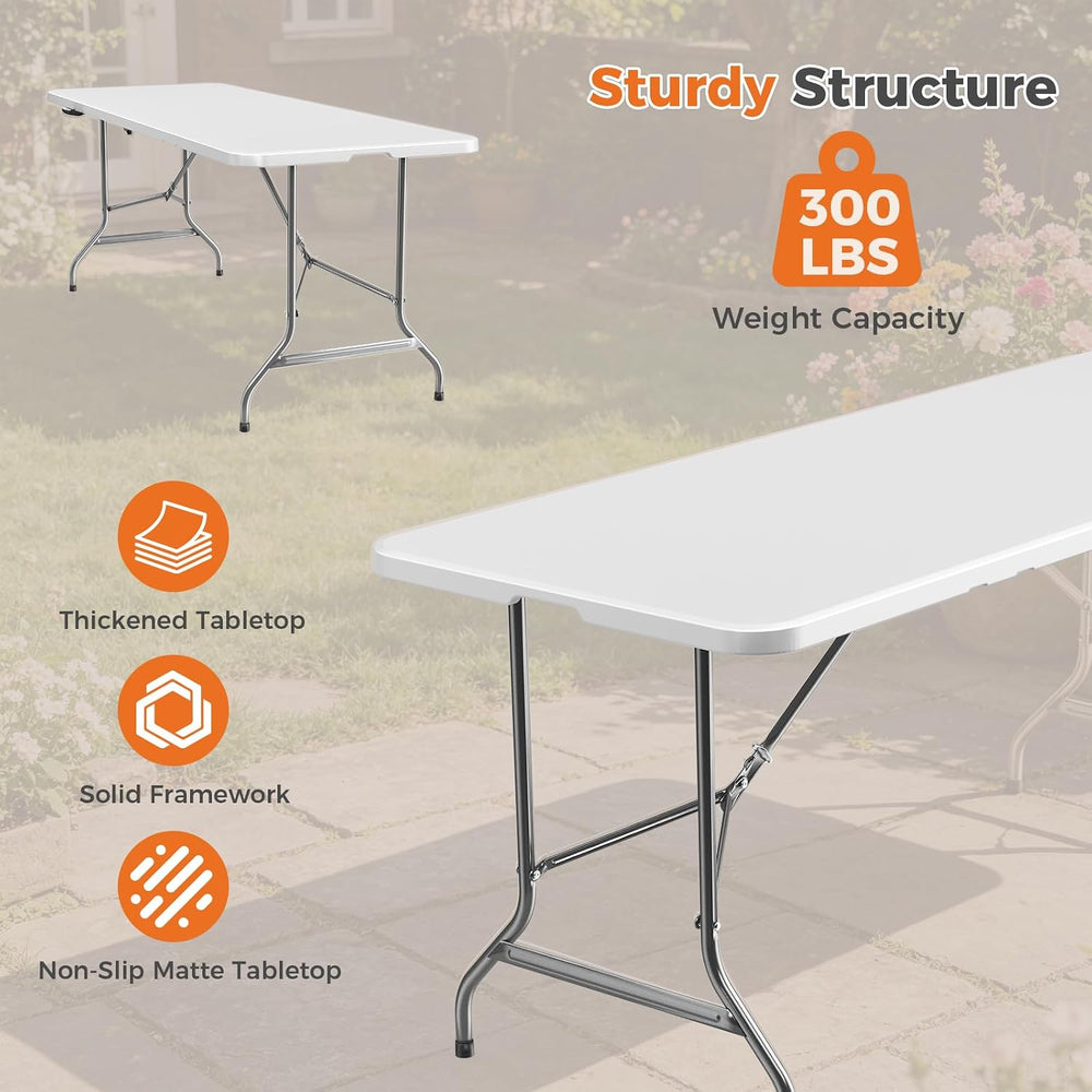 Sweetcrispy 6 FT Folding Picnic Table 2 Pack, Easy to Fold and Store