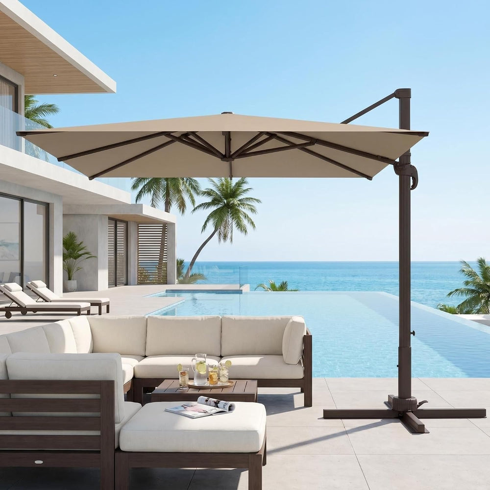 Kingdura 9' X 9' Cantilever Patio Umbrella, Large Rectangular Aluminu...