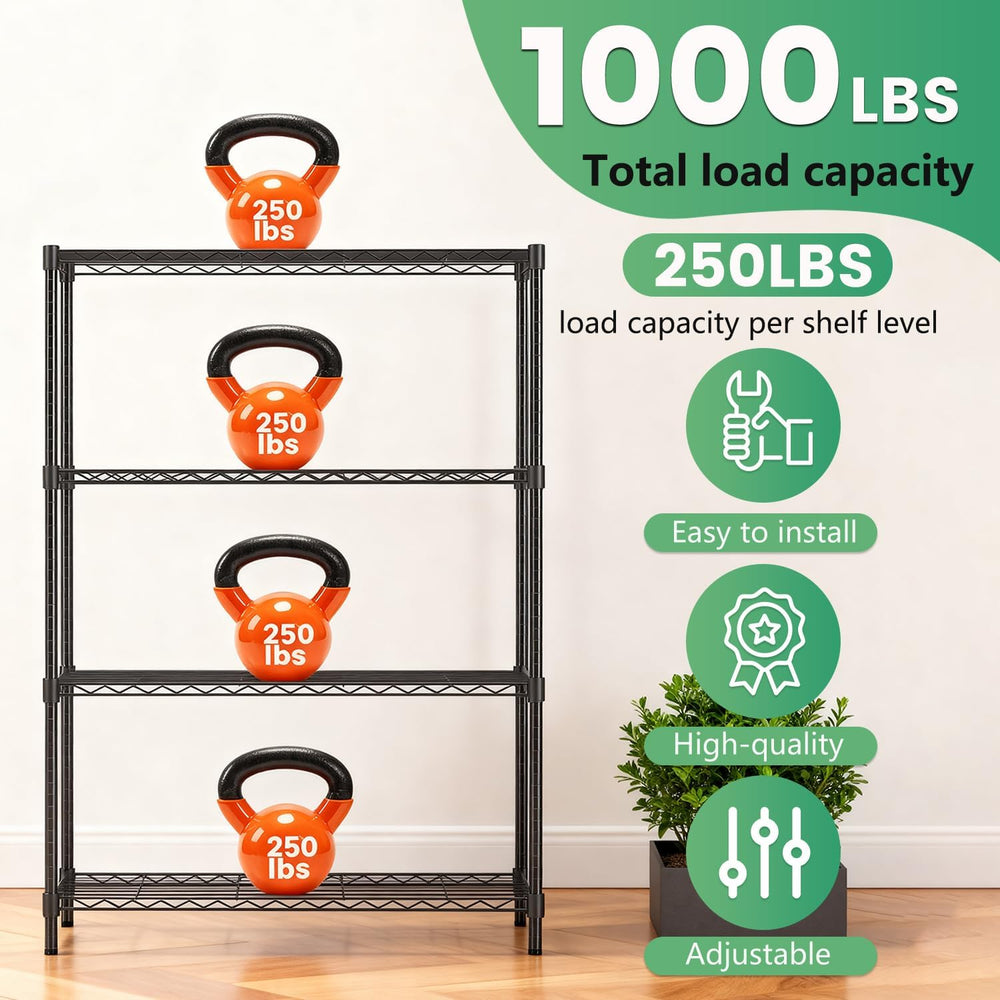 FDW | 4-Tier Wire Shelf | 36" x 14" x 54" | Black