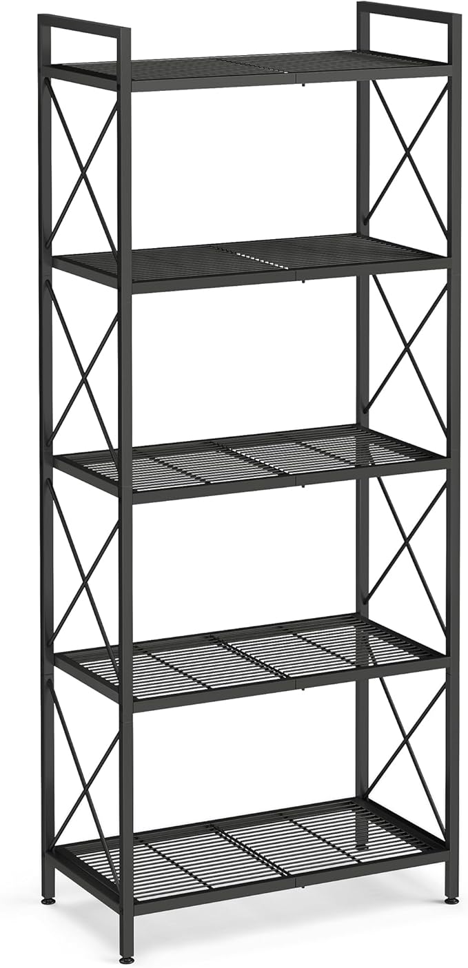 SONGMICS 5-Tier Metal Storage Rack, Shelving Unit with X Side Frames, Dense M...