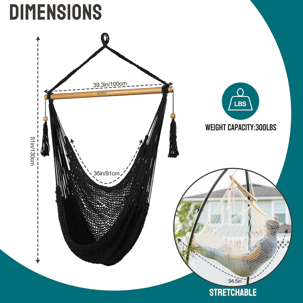 JoyView Hanging Hammock Chair, Caribbean Rope Swing Chair Wood Spreader Bar