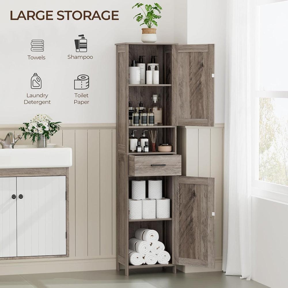 67" H Tall Bathroom Storage Cabinet with Barn Doors and Drawer