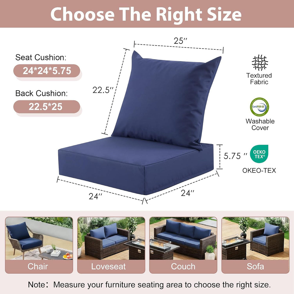 Outdoor Deep Seat Cushion Set, 24x24 Inch, Navy Blue, Set of 4