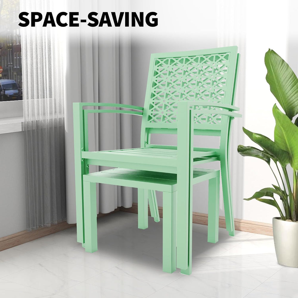 3 Piece Patio Bistro Set, Stackable Patio Dining Set, Green
