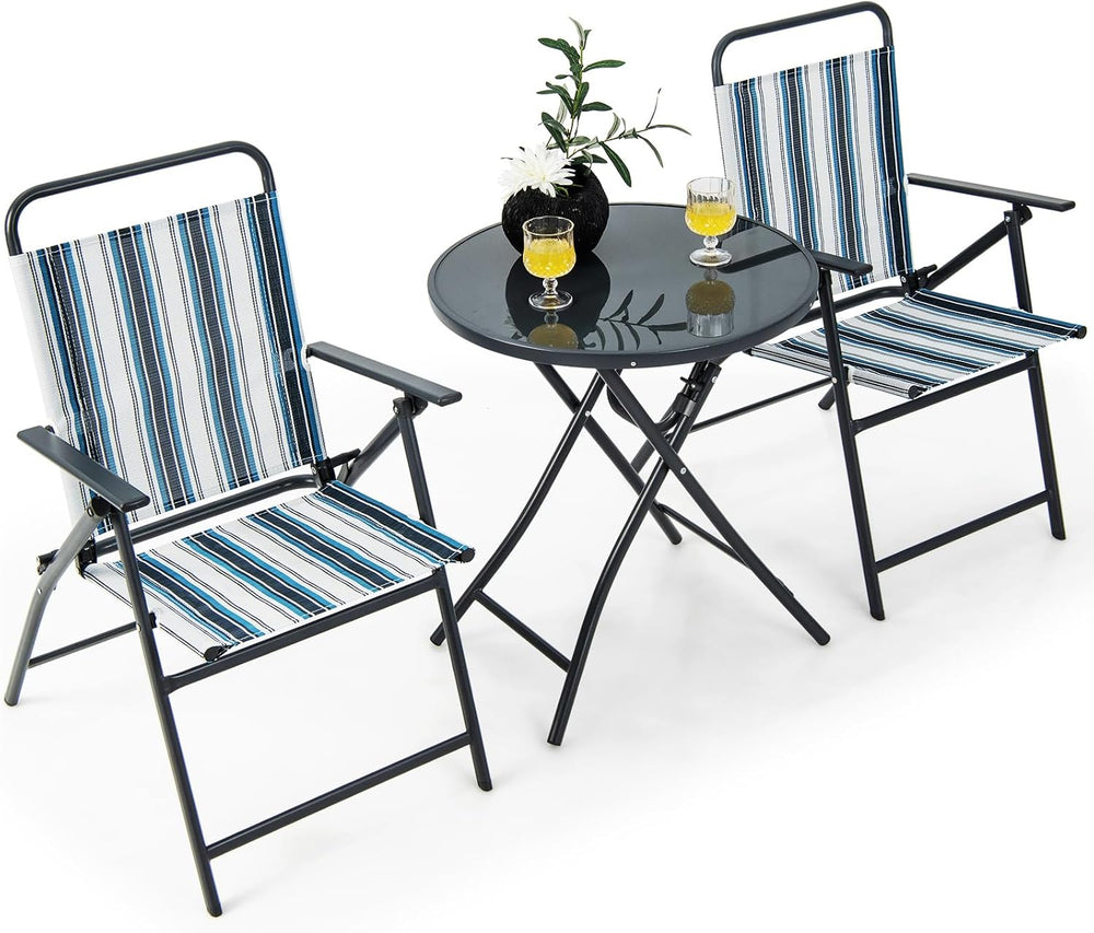 Tangkula 3 Piece Patio Folding Table & Chairs, Portable Patio Dining Set