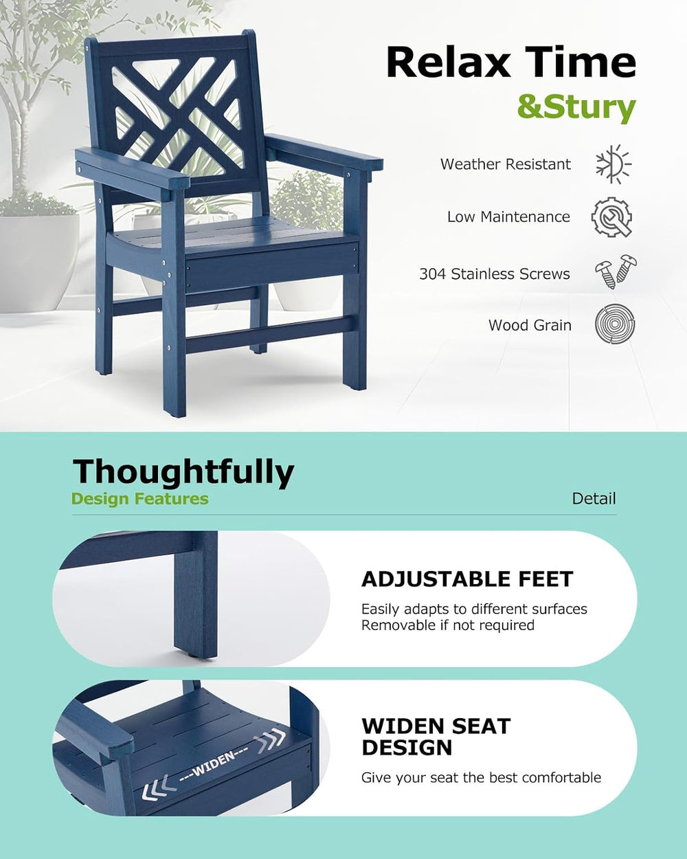 5 Piece HDPE Outdoor Dining Set for 4 Patio Dining Furniture Set with Umberll...