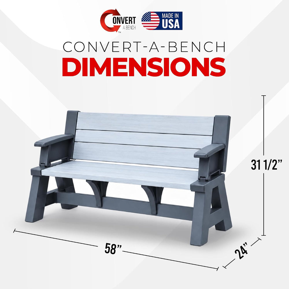 2-in-1 Outdoor Bench & Folding Picnic Table, Convertible