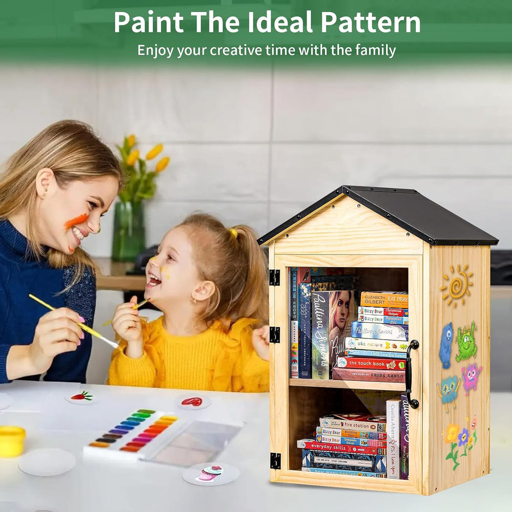 Little Library Box Outdoor, 2-Tier Waterproof Book Exchange Cabinet – Solid W...