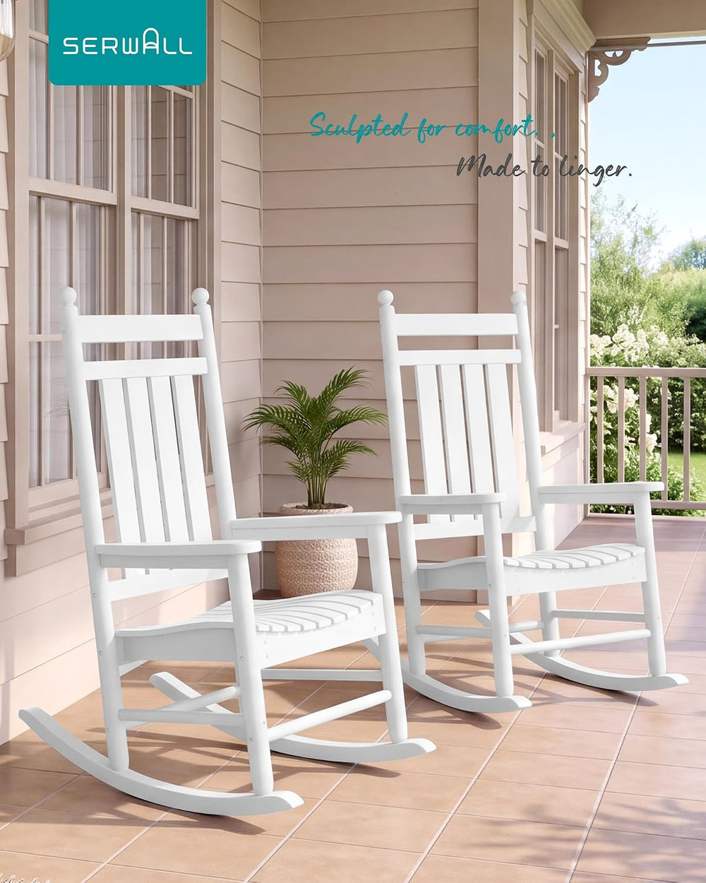 SERWALL Rocking Chair Outdoor, Comfortable Rocker for Adults, White