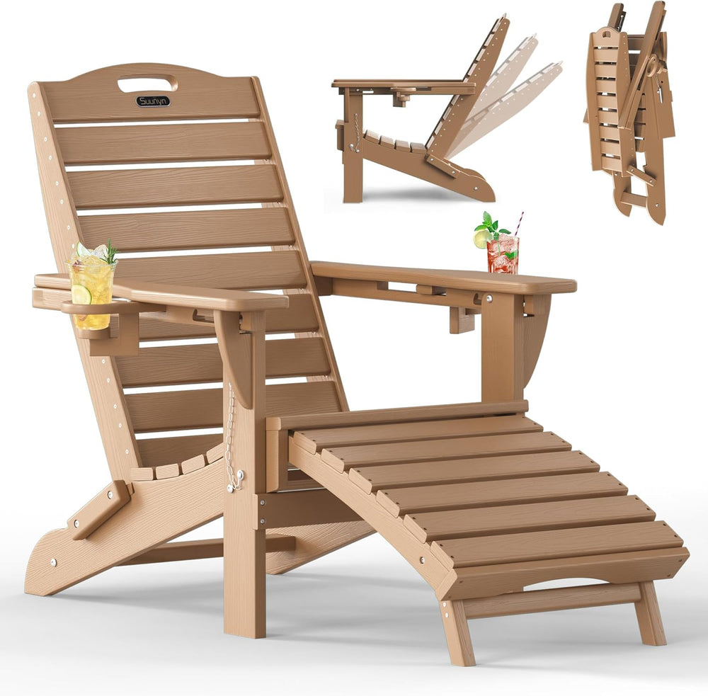 Adjustable Adirondack Chairs with Retractable Ottoman, HDPE Folding Adirondac...