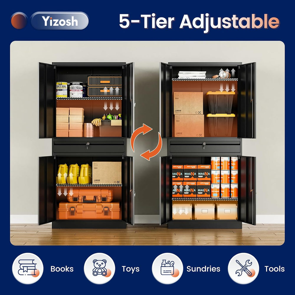 Metal Garage Storage Cabinet with Locking Doors and Adjustable Shelves, 71&qu...