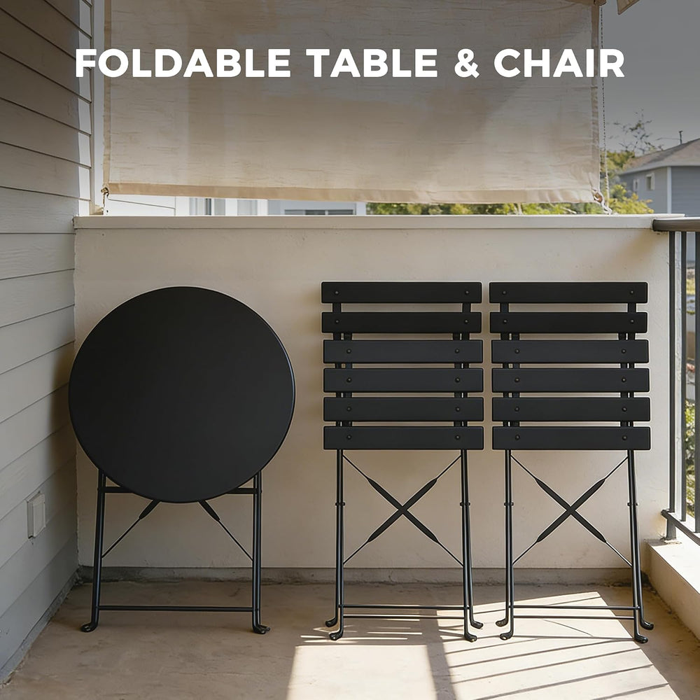Grand patio 3-Piece Folding Patio Bistro Set Outdoor Porch Balcony, Black