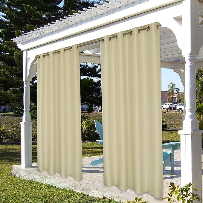 BONZER Waterproof Outdoor Curtains for Patio Porch Pergola Cabana Light Filte...