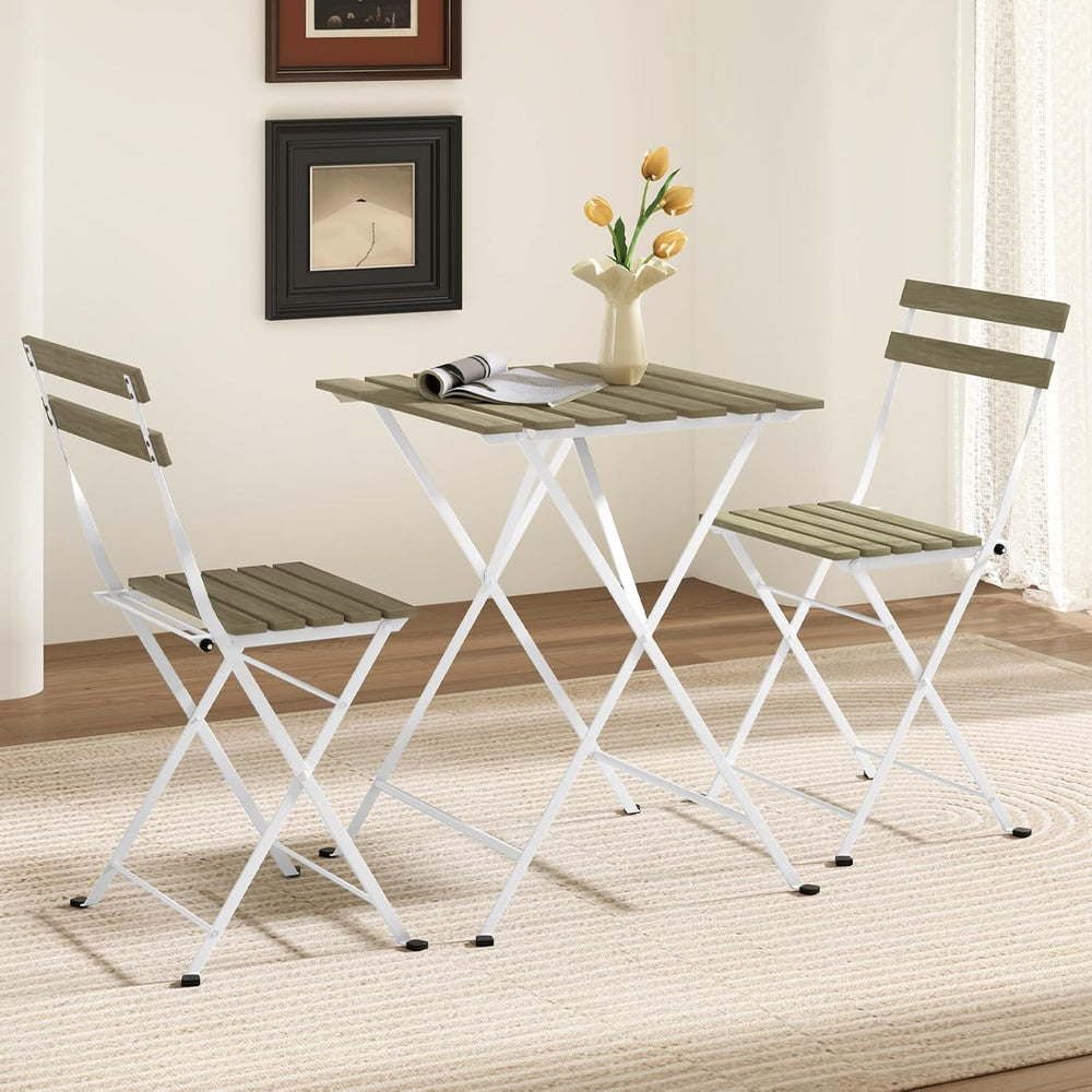 GIANTEX 3-Piece Acacia Wood Bistro Set, Patio Bistro Table with 2 Folding Cha...