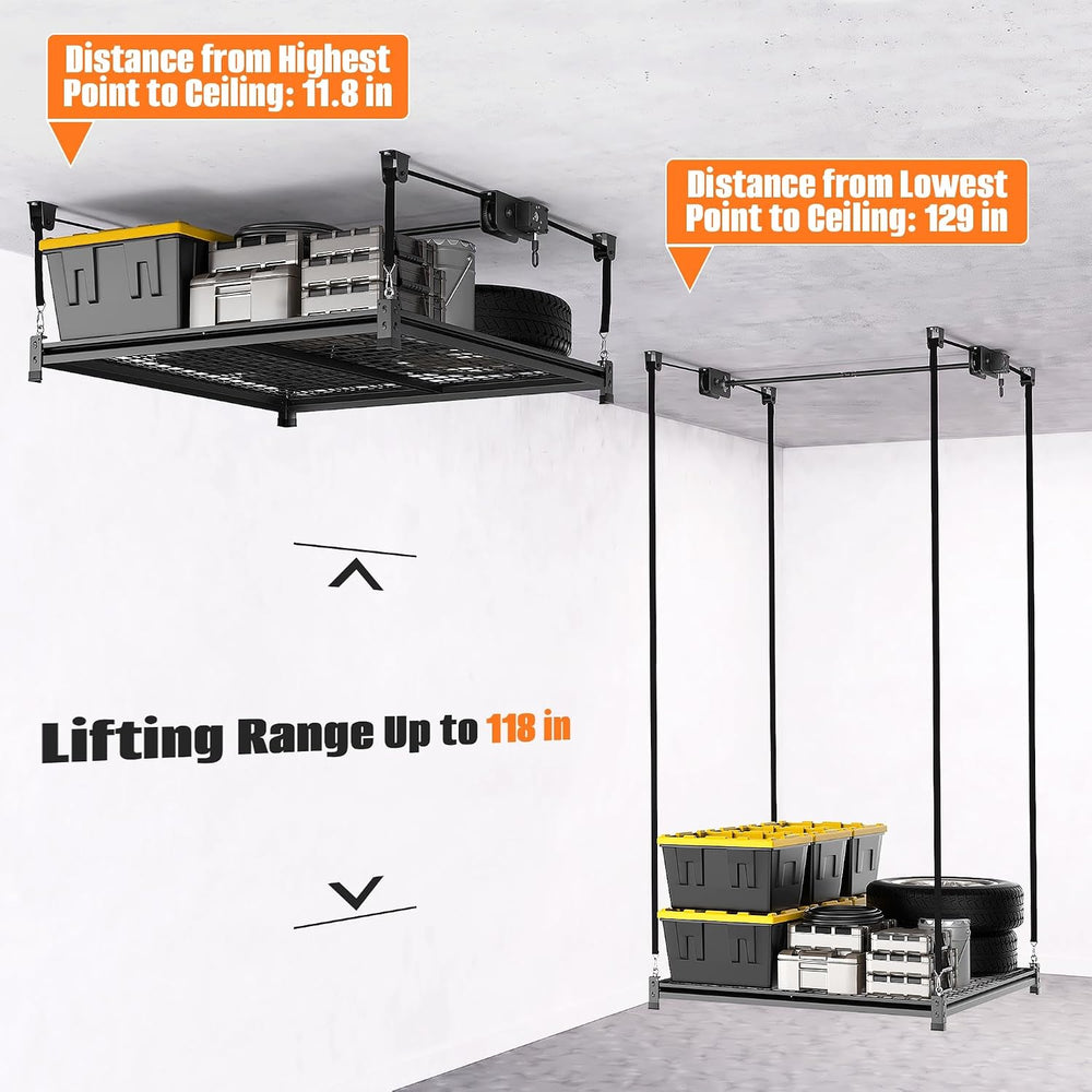 TORACK Ceiling Storage Rack, 48" x 48" Overhead Garage Storage Shelf