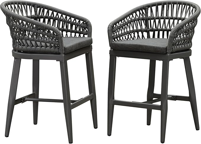 PURPLE LEAF Outdoor Rattan 24" Counter Height Bar Stools Chair Set of 2,...