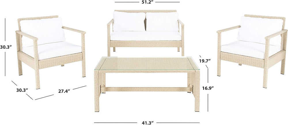 Safavieh Outdoor Collection Garnen Beige Wicker Cushion 4-Piece Living Set PA...