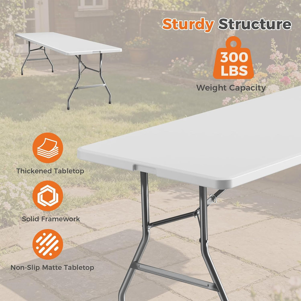 Sweetcrispy 8 FT Folding Picnic Table 2 Pack, Easy to Fold and Store