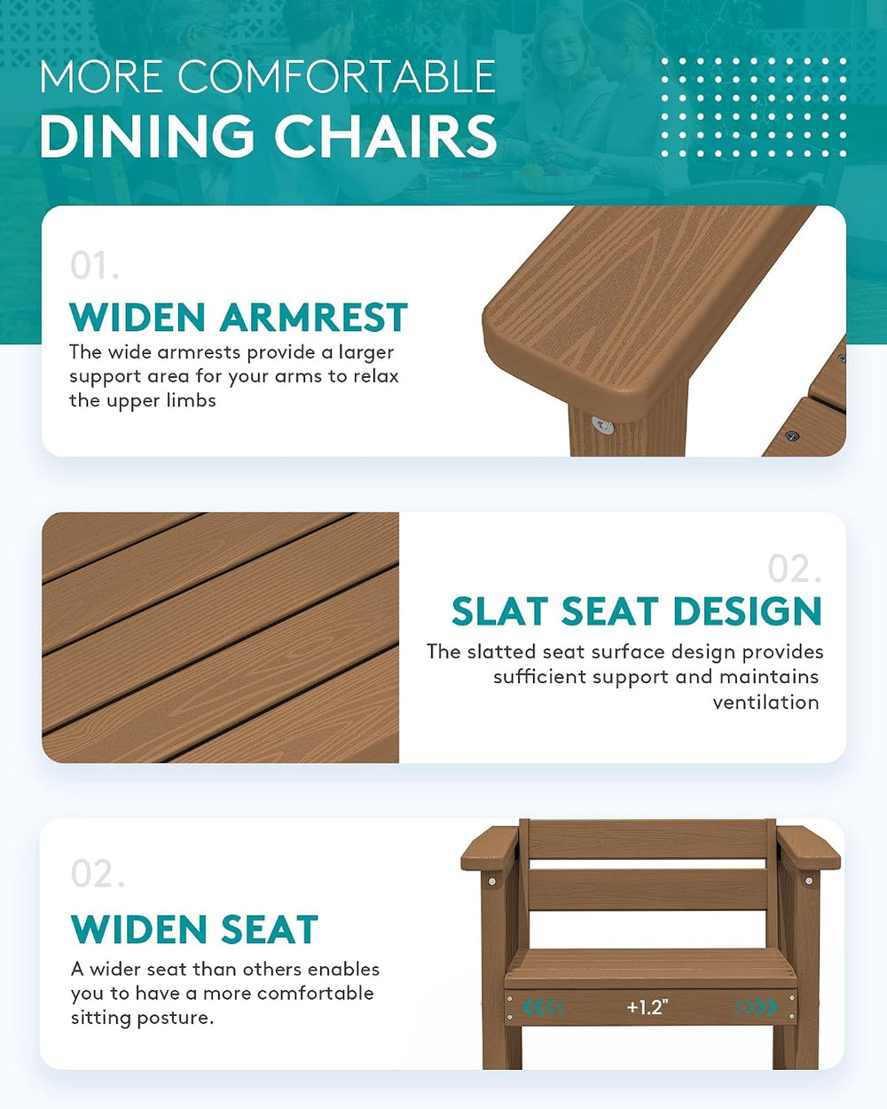 SERWALL HDPE and Aluminum Outdoor Dining Set for 8, Brown