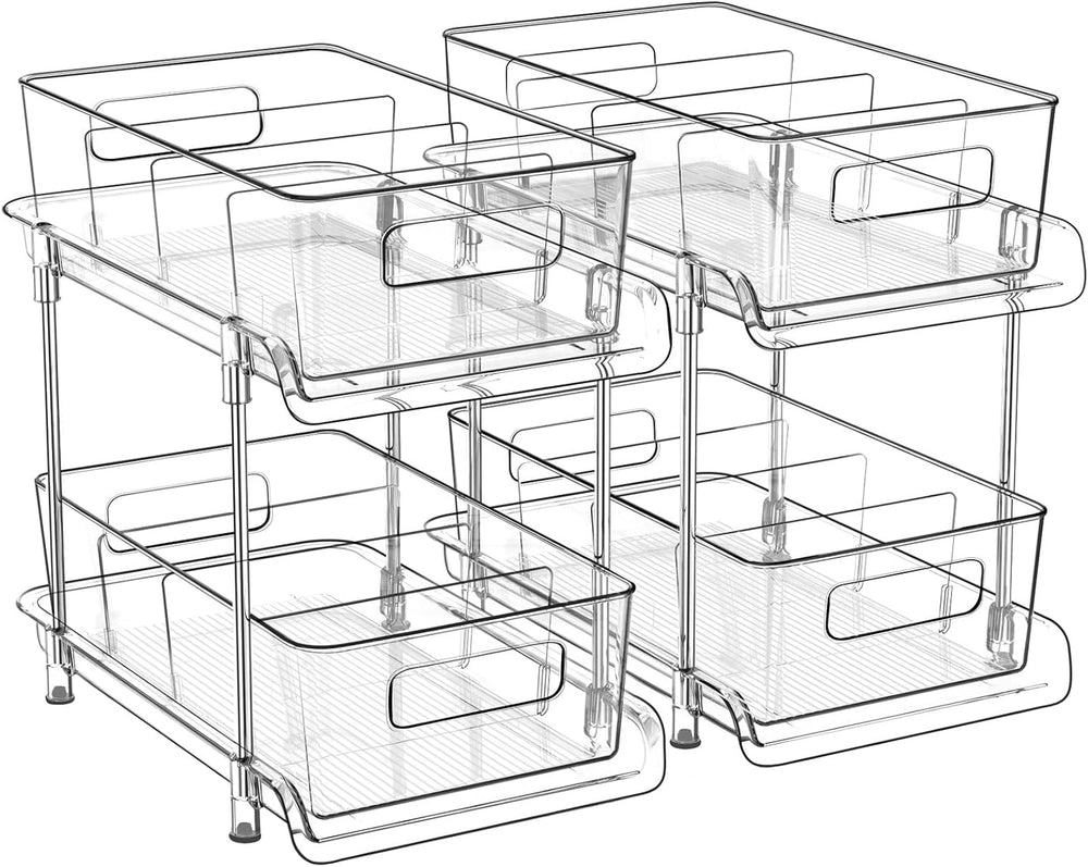 2-Tier Bathroom Organizer with Dividers, Clear Under Sink and Pull-Out Cabine...