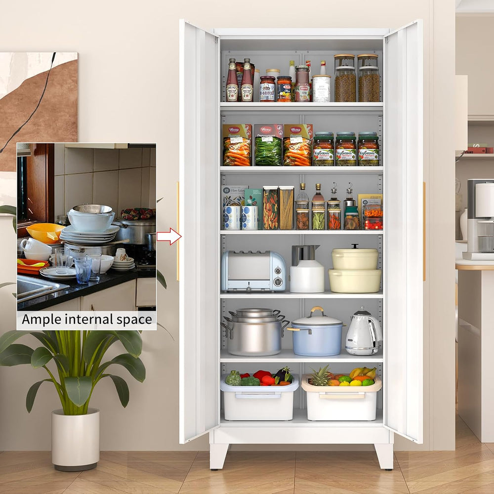 75.3" Tall Metal Pantry Storage Cabinet with 2 Doors & 5 Adjustable ...