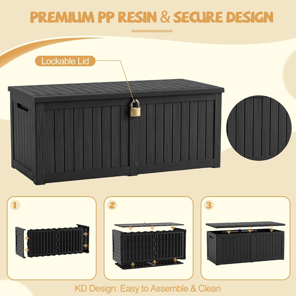 Outdoor Storage Box Waterproof 390 Gal Gen 2 Resin Deck Box Gas Struts