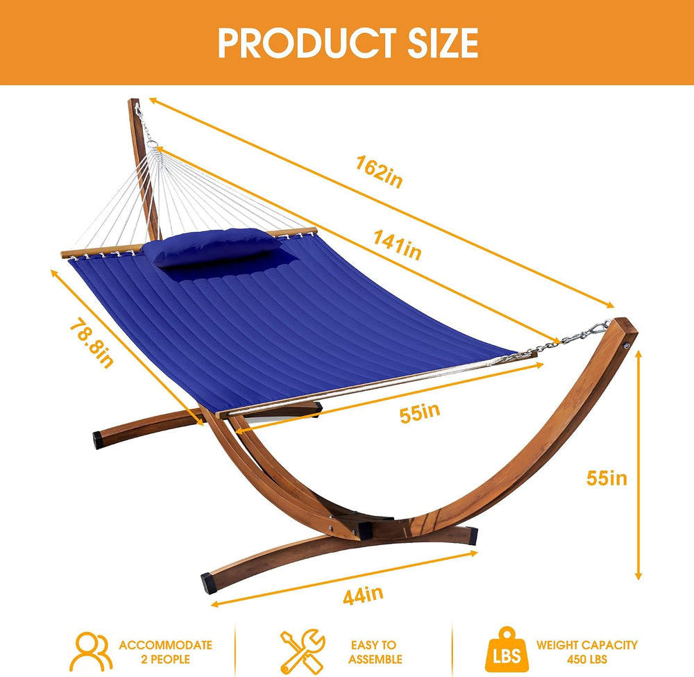Lazy Daze Double Quilted Hammock with 13 ft Curved Steel Wood Grain Stand