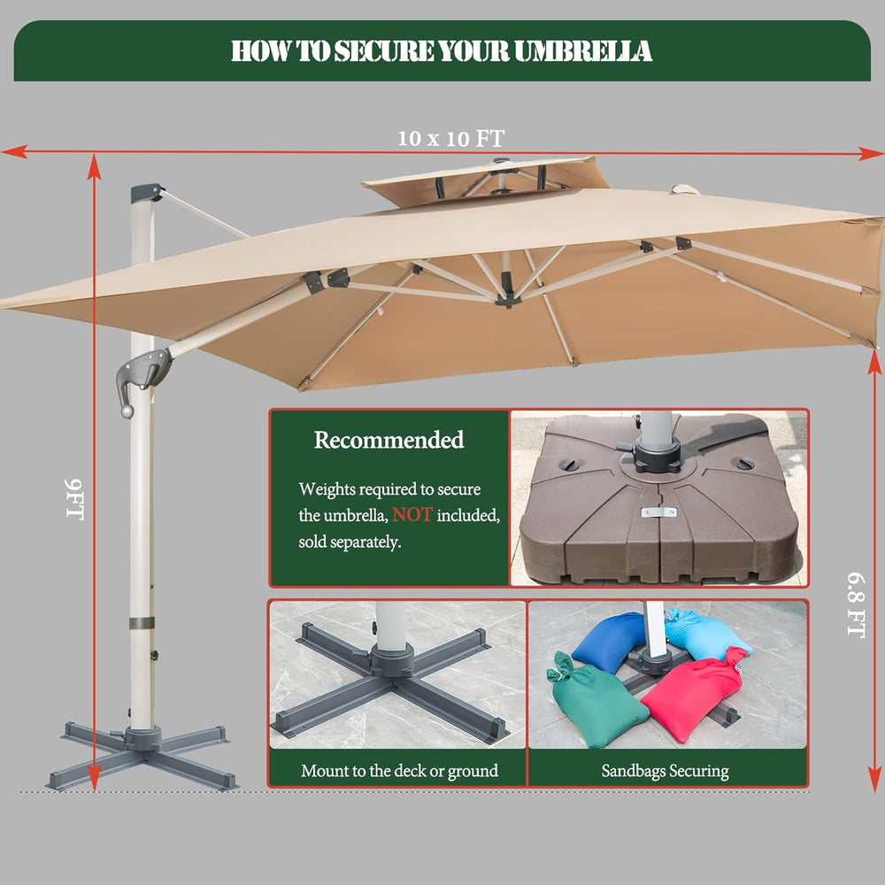 Cantilever Patio Umbrella with Cross Base and Cover Included - 360° Rotation ...