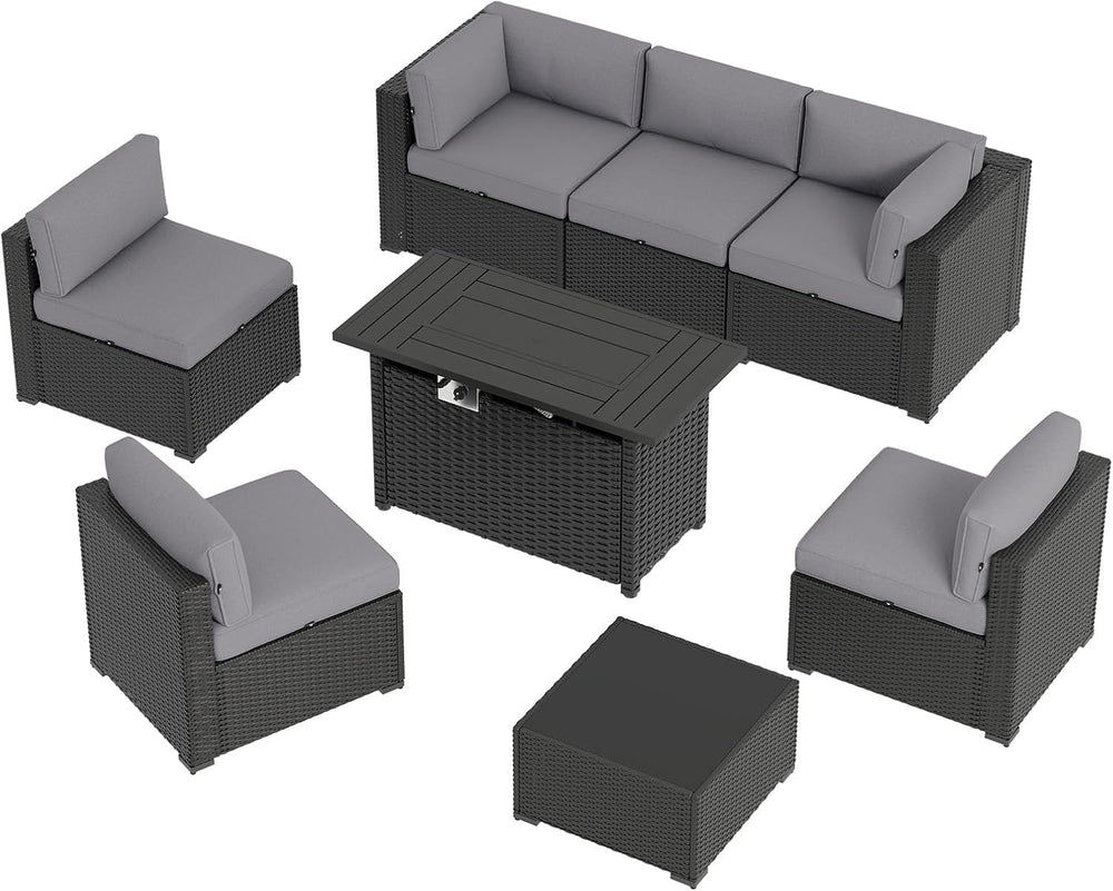 Aoxun 8 Piece Patio Furniture Set with 44” Fire Pit Table, Wicker Rattan Pati...