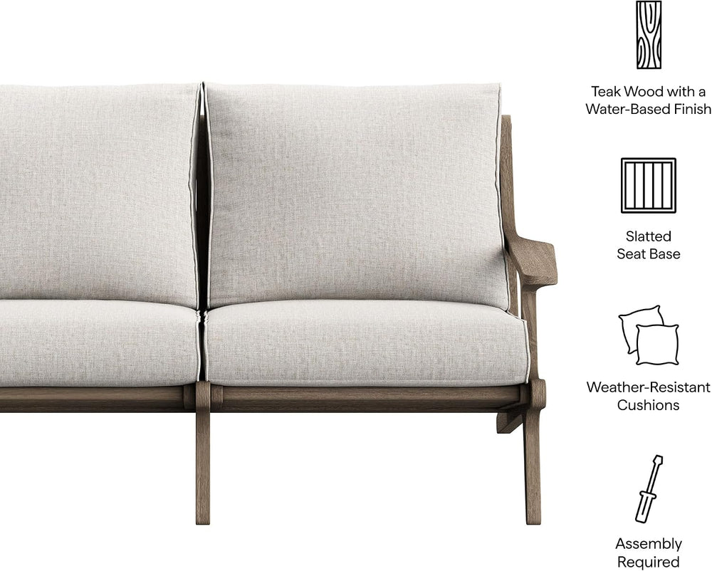 Modway Saratoga Teak Outdoor Patio Loveseat in Weathered Gray Pebble – 2 Seat...