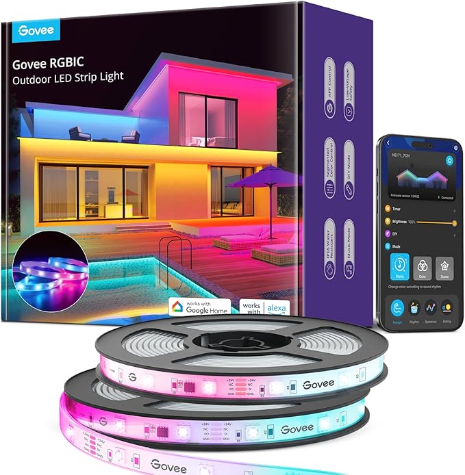 Govee Outdoor LED Strip Lights, 65.6ft Smart Led Strip Lights Work with Alexa...