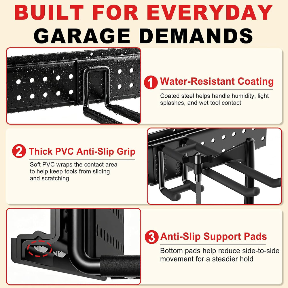 Garage Tool Organizer Wall Mount 49.5 inches with 10 Adjustable Heavy-Duty Ho...