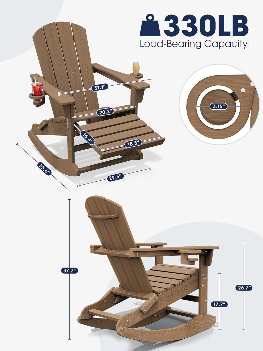 KINGYES HDPE Adirondack Rocking Chair Set of 2