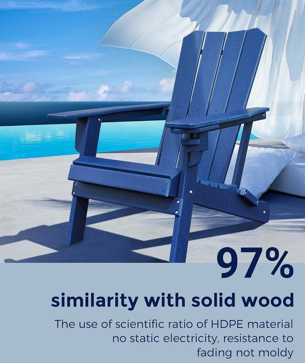GARDENSTAR Oversized Folding HDPE Adirondack Chair with Cup Holder, Blue