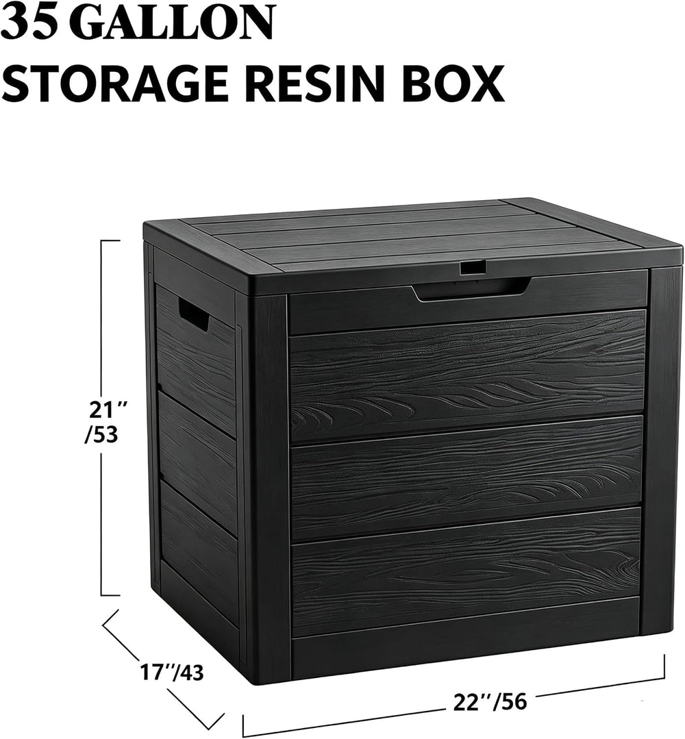 35 Gallon deck box outdoor waterproof, Resin Outdoor Storage, Black