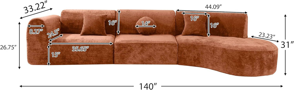 Merax 140" Curved Polyester Sectional Sofa Set, 7 Seat Modern Cloud Couc...