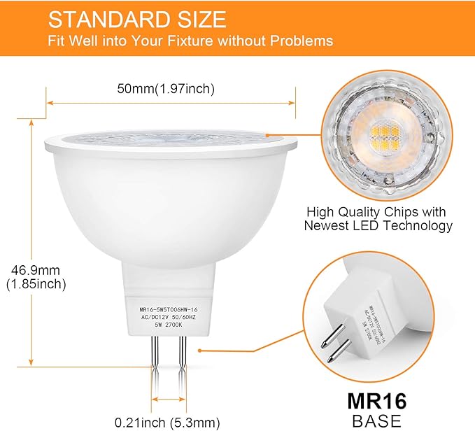 Mlambert 48 Pack MR16 LED Bulbs 50W Halogen Equivalent,2700K Warm White,5W GU...